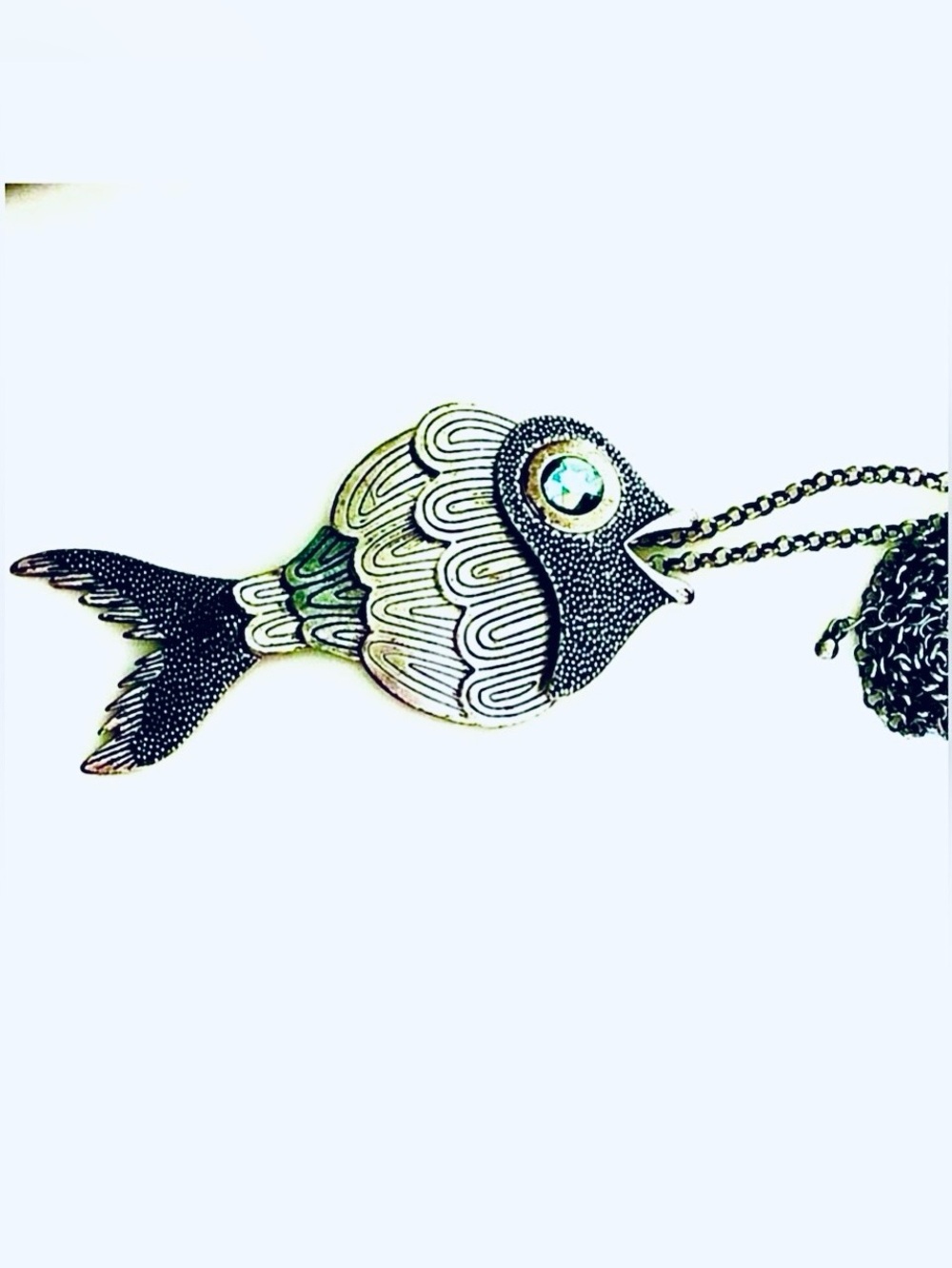 NWT ALEXANDRA'S ACCENTS Pewter Articulated Fish Pendant 33" Chain Necklace
